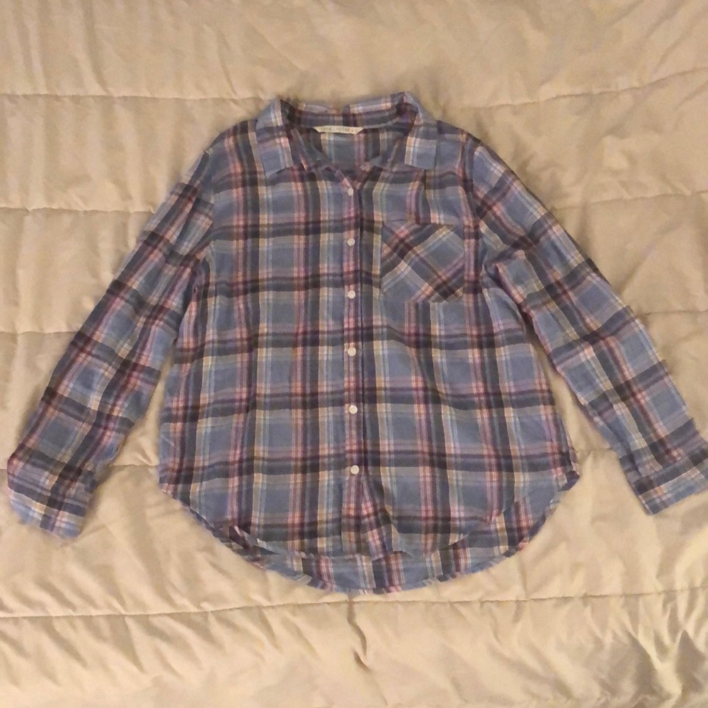 Multi-color Long Sleeved Light Blue Flannel